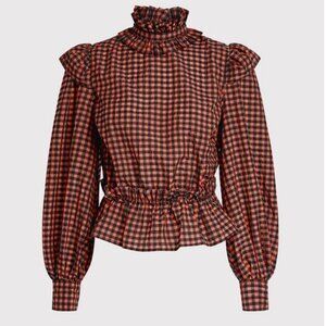GANNI Seersucker Check Blouse